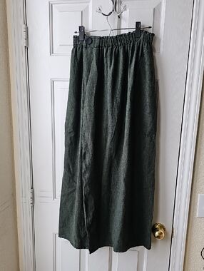 Flax Deep Green Elastic-Waist Maxi Skirt